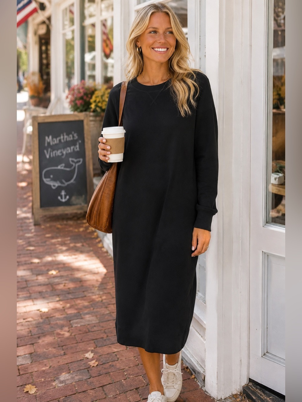 COS Black Sweatshirt Midi Dress L 100% Cotton Oversized Minimalist Scandi Long